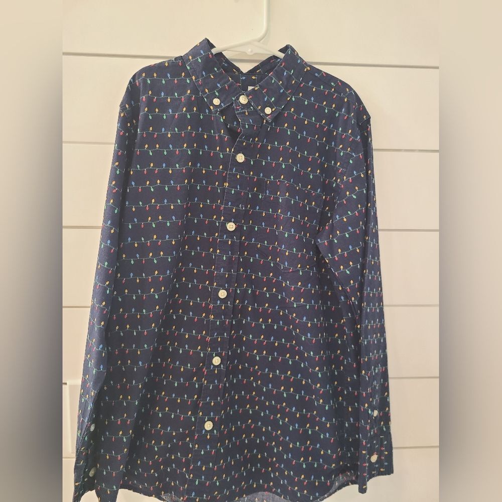 Boys Navy Shirt String Of Holiday Lights
